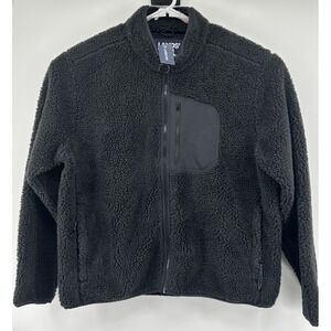 Lands End Sherpa Fleece Jacket Full Zip Long Sleeve Black Men's XL 46-48 NWT